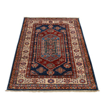Load image into Gallery viewer, 3&#39;2&quot;x5&#39; Baleine Blue, Afghan Super Kazak Hand Knotted Vibrant Wool Geometric Medallions, Natural Dyes, Denser Weave Oriental Rug FWR469236