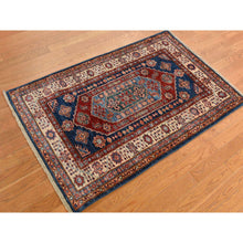 Load image into Gallery viewer, 3&#39;2&quot;x5&#39; Baleine Blue, Afghan Super Kazak Hand Knotted Vibrant Wool Geometric Medallions, Natural Dyes, Denser Weave Oriental Rug FWR469236