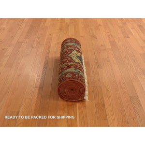 2'7"x17'7" Lava Falls Red, XL, Antiqued Heriz, Pure Wool, Hand Knotted, Runner Oriental Rug FWR469254
