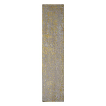 Load image into Gallery viewer, 2&#39;7&quot;x11&#39;9&quot; Bone Brown and Gold, Abstract Design, Embossed Pile, Hi-Low Pile, Wool And Silk, Hand Knotted, Runner Oriental Rug FWR469260