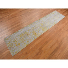 Load image into Gallery viewer, 2&#39;7&quot;x11&#39;9&quot; Bone Brown and Gold, Abstract Design, Embossed Pile, Hi-Low Pile, Wool And Silk, Hand Knotted, Runner Oriental Rug FWR469260