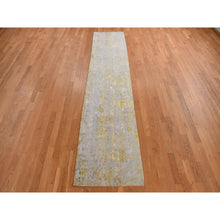 Load image into Gallery viewer, 2&#39;7&quot;x11&#39;9&quot; Bone Brown and Gold, Abstract Design, Embossed Pile, Hi-Low Pile, Wool And Silk, Hand Knotted, Runner Oriental Rug FWR469260