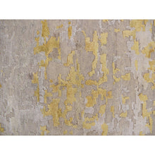Load image into Gallery viewer, 2&#39;7&quot;x11&#39;9&quot; Bone Brown and Gold, Abstract Design, Embossed Pile, Hi-Low Pile, Wool And Silk, Hand Knotted, Runner Oriental Rug FWR469260