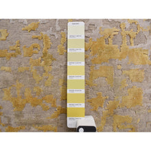 Load image into Gallery viewer, 2&#39;7&quot;x11&#39;9&quot; Bone Brown and Gold, Abstract Design, Embossed Pile, Hi-Low Pile, Wool And Silk, Hand Knotted, Runner Oriental Rug FWR469260