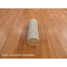 Load image into Gallery viewer, 2&#39;7&quot;x11&#39;9&quot; Bone Brown and Gold, Abstract Design, Embossed Pile, Hi-Low Pile, Wool And Silk, Hand Knotted, Runner Oriental Rug FWR469260