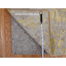 Load image into Gallery viewer, 2&#39;7&quot;x11&#39;9&quot; Bone Brown and Gold, Abstract Design, Embossed Pile, Hi-Low Pile, Wool And Silk, Hand Knotted, Runner Oriental Rug FWR469260