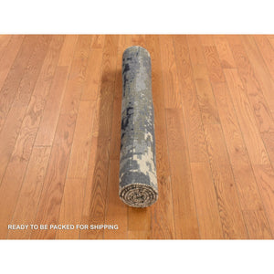 3'3"x5' Swarovski Gray, Hand Knotted Wool and Silk, Modern Abstract Design, Denser Weave, Oriental Rug FWR469308