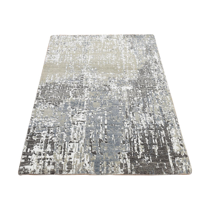 3'x5' Citadel Blue, Hand Knotted, Abstract Design, Persian Knot, Denser Weave, 100% Wool, Oriental Rug FWR469320