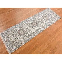 Load image into Gallery viewer, 2&#39;9&quot;x8&#39;6&quot; Swan White, 250 Kpsi, Nain With Center Motif Flower Design, Wool And Silk, Hand Knotted, Runner Oriental Rug FWR469338