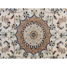 Load image into Gallery viewer, 2&#39;9&quot;x8&#39;6&quot; Swan White, 250 Kpsi, Nain With Center Motif Flower Design, Wool And Silk, Hand Knotted, Runner Oriental Rug FWR469338