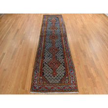 Load image into Gallery viewer, 3&#39;5&quot;x12&#39;6&quot; Midnight Blue, Antique Persian Malayer in Good Condition, Full Pile, Sides and Ends Professionally Secured, Clean, 100% Wool, Hand Knotted, Runner, Oriental Rug FWR469362