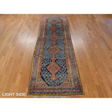 Load image into Gallery viewer, 3&#39;5&quot;x12&#39;6&quot; Midnight Blue, Antique Persian Malayer in Good Condition, Full Pile, Sides and Ends Professionally Secured, Clean, 100% Wool, Hand Knotted, Runner, Oriental Rug FWR469362