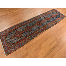 Load image into Gallery viewer, 3&#39;5&quot;x12&#39;6&quot; Midnight Blue, Antique Persian Malayer in Good Condition, Full Pile, Sides and Ends Professionally Secured, Clean, 100% Wool, Hand Knotted, Runner, Oriental Rug FWR469362