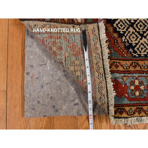 3'5"x12'6" Midnight Blue, Antique Persian Malayer in Good Condition, Full Pile, Sides and Ends Professionally Secured, Clean, 100% Wool, Hand Knotted, Runner, Oriental Rug FWR469362