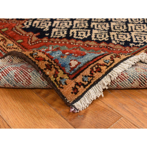 3'5"x12'6" Midnight Blue, Antique Persian Malayer in Good Condition, Full Pile, Sides and Ends Professionally Secured, Clean, 100% Wool, Hand Knotted, Runner, Oriental Rug FWR469362