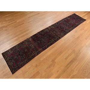 2'7"x13'4" Cardinal Purple, Antique Persian Sarouk In Good Condition, 100% Wool, Hand Knotted, Full Pile, Clean, Sides And Ends Professionally Secured, Runner, Oriental Rug FWR469386