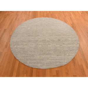 8'1"x8'1" Thunder Gray, Hand Spun, Undyed Natural Wool, Modern, Hand Knotted, Round, Oriental Rug FWR469422