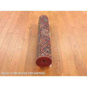 2'10"x7'10" Barn Red, Hand Knotted, Pure And Soft Wool, Super Kazak Khorjin Design, Runner, Oriental Rug FWR469458