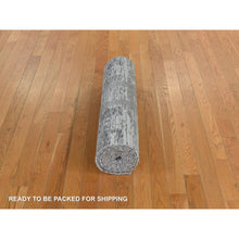 Load image into Gallery viewer, 2&#39;7&quot;x12&#39;1&quot; Laid Back Gray, Hand Spun, Undyed Natural Wool, Modern Criss Cross Erased Design, Hand Knotted, Runner, Oriental Rug FWR469476