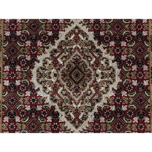 2'7"x12' Chocolate Cosmos Red, Tabriz Mahi With Fish Medallion Design, Hand Knotted, 100% Wool, Dense Weave, Runner, Oriental Rug FWR469482