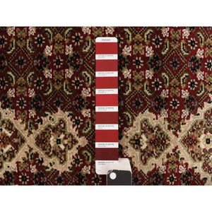 2'7"x12' Chocolate Cosmos Red, Tabriz Mahi With Fish Medallion Design, Hand Knotted, 100% Wool, Dense Weave, Runner, Oriental Rug FWR469482