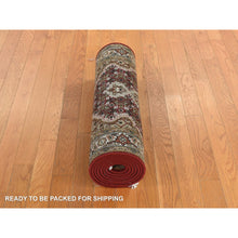 Load image into Gallery viewer, 2&#39;7&quot;x12&#39; Chocolate Cosmos Red, Tabriz Mahi With Fish Medallion Design, Hand Knotted, 100% Wool, Dense Weave, Runner, Oriental Rug FWR469482