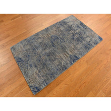 Load image into Gallery viewer, 3&#39;x5&#39; Yale Blue, Erased Rosette Design, Distressed Silk with Textured Wool, Hand Knotted, Oriental Rug FWR469488