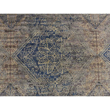 Load image into Gallery viewer, 3&#39;x5&#39; Yale Blue, Erased Rosette Design, Distressed Silk with Textured Wool, Hand Knotted, Oriental Rug FWR469488