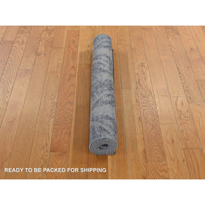 3'x5' Yale Blue, Erased Rosette Design, Distressed Silk with Textured Wool, Hand Knotted, Oriental Rug FWR469488