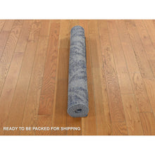 Load image into Gallery viewer, 3&#39;x5&#39; Yale Blue, Erased Rosette Design, Distressed Silk With Textured Wool, Hand Knotted, Oriental Rug FWR469488