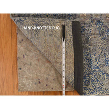 Load image into Gallery viewer, 3&#39;x5&#39; Yale Blue, Erased Rosette Design, Distressed Silk with Textured Wool, Hand Knotted, Oriental Rug FWR469488