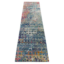 Load image into Gallery viewer, 2&#39;7&quot;x10&#39;2&quot; Cambridge Blue, THE PEACOCK, Colorful Sari Silk, Hand Knotted, Runner, Oriental Rug FWR469494
