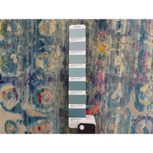 Load image into Gallery viewer, 2&#39;7&quot;x10&#39;2&quot; Cambridge Blue, THE PEACOCK, Colorful Sari Silk, Hand Knotted, Runner, Oriental Rug FWR469494