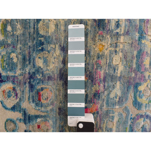 2'7"x10'2" Cambridge Blue, THE PEACOCK, Colorful Sari Silk, Hand Knotted, Runner, Oriental Rug FWR469494