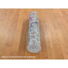 Load image into Gallery viewer, 2&#39;7&quot;x10&#39;2&quot; Cambridge Blue, The Peacock, Colorful Sari Silk, Hand Knotted, Runner, Oriental Rug FWR469494