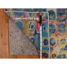 Load image into Gallery viewer, 2&#39;7&quot;x10&#39;2&quot; Cambridge Blue, THE PEACOCK, Colorful Sari Silk, Hand Knotted, Runner, Oriental Rug FWR469494