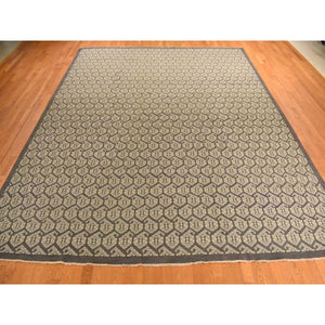 11'8"x15' Carbon Gray, All Over Paisley Design, Turkish Knot Oushak, Pure Wool, Hand Knotted, Oversized Oriental Rug FWR469572