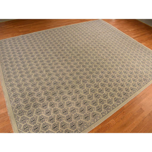 11'8"x14'9" Dutch White, Turkish Knot Paisley Design, 100% Wool, Hand Knotted, Oversized, Oriental Rug FWR469584