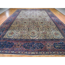 Load image into Gallery viewer, 13&#39;5&quot;x19&#39;8&quot; Alabaster White, Antique Persian Kerman With Poetry And Animal Figurines, Birds And Tigers, Hand Knotted, Pure Wool, Oversized Oriental Rug FWR469590