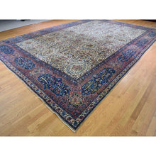 Load image into Gallery viewer, 13&#39;5&quot;x19&#39;8&quot; Alabaster White, Antique Persian Kerman With Poetry And Animal Figurines, Birds And Tigers, Hand Knotted, Pure Wool, Oversized Oriental Rug FWR469590