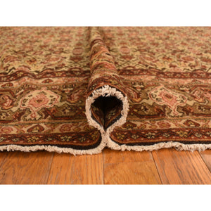8'3"x11'5" Biscotti Brown, Antique Persian With Fish Tabriz All Over Herat Design, Pure Wool, Hand Knotted, Oriental Rug FWR469596
