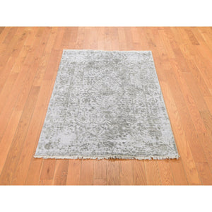 3'2"x5'1" Cloud Gray, Broken Persian Design, Hand Knotted, Wool and Pure Silk, Oriental Rug FWR469608