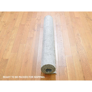 3'2"x5'1" Cloud Gray, Broken Persian Design, Hand Knotted, Wool and Pure Silk, Oriental Rug FWR469608