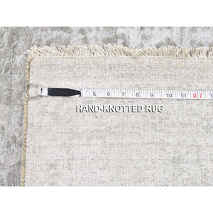 3'2"x5'1" Cloud Gray, Broken Persian Design, Hand Knotted, Wool and Pure Silk, Oriental Rug FWR469608