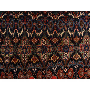 12'6"x20'1" Midnight Blue, Antique Persian Bijar, Densley Woven With Fine Wool, Good Condition, Repetitive All Over Tribal Guls Design, Hand Knotted, Oversized, Oriental Rug FWR469632