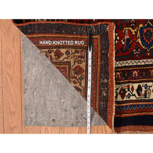 12'6"x20'1" Midnight Blue, Antique Persian Bijar, Densley Woven With Fine Wool, Good Condition, Repetitive All Over Tribal Guls Design, Hand Knotted, Oversized, Oriental Rug FWR469632