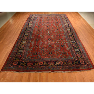 11'2"x18'5" Prismatic Red, Antique Persian Bijar with All Over Flower Design, Wool Weft, XL Long and Narrow, Good Condition, Thick and Plush, 100% Wool, Hand Knotted Oriental Rug FWR469650