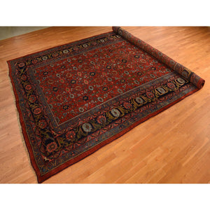 11'2"x18'5" Prismatic Red, Antique Persian Bijar with All Over Flower Design, Wool Weft, XL Long and Narrow, Good Condition, Thick and Plush, 100% Wool, Hand Knotted Oriental Rug FWR469650