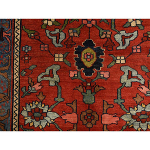 11'2"x18'5" Prismatic Red, Antique Persian Bijar with All Over Flower Design, Wool Weft, XL Long and Narrow, Good Condition, Thick and Plush, 100% Wool, Hand Knotted Oriental Rug FWR469650