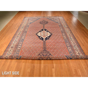 12'6"x19'6" Dark Coral, Antique Persian Bakshaish With Geometric Anchored Medallion Design, Even Wear, Clean, Good Condition, Sides And Ends Secured, 100% Wool, Hand Knotted, Xl Long And Narrow, Oriental Rug FWR469656